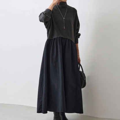 ハイネック カジュアル シンプル 切り替え ワンピース