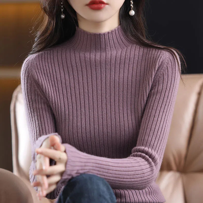 無地 カジュアル シンプル ハーフハイネック ニット