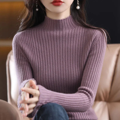 無地 カジュアル シンプル ハーフハイネック ニット