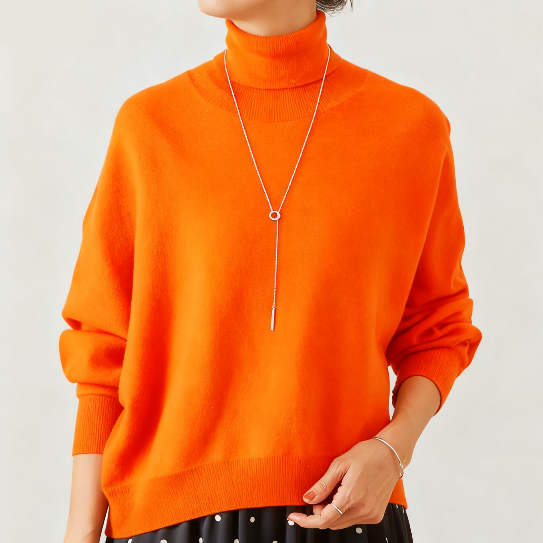 タートルネック ドルマンスリーブ 無地 ニット