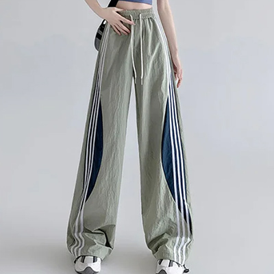 スポーツ 無地 ハイウエスト レギュラー丈 ワイドパンツ