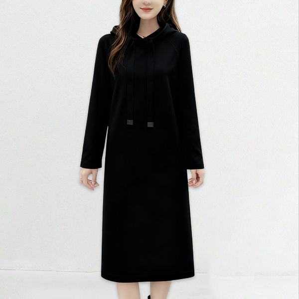 ルーズ フィット フード付き スウェット カジュアルワンピース