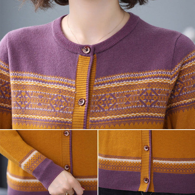 トレンディ プリント柄 シンプル ニット カーディガン