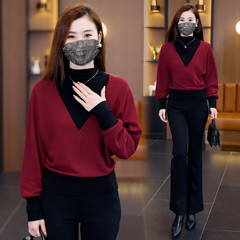 レイヤード風 あったか カジュアル 配色 インナー