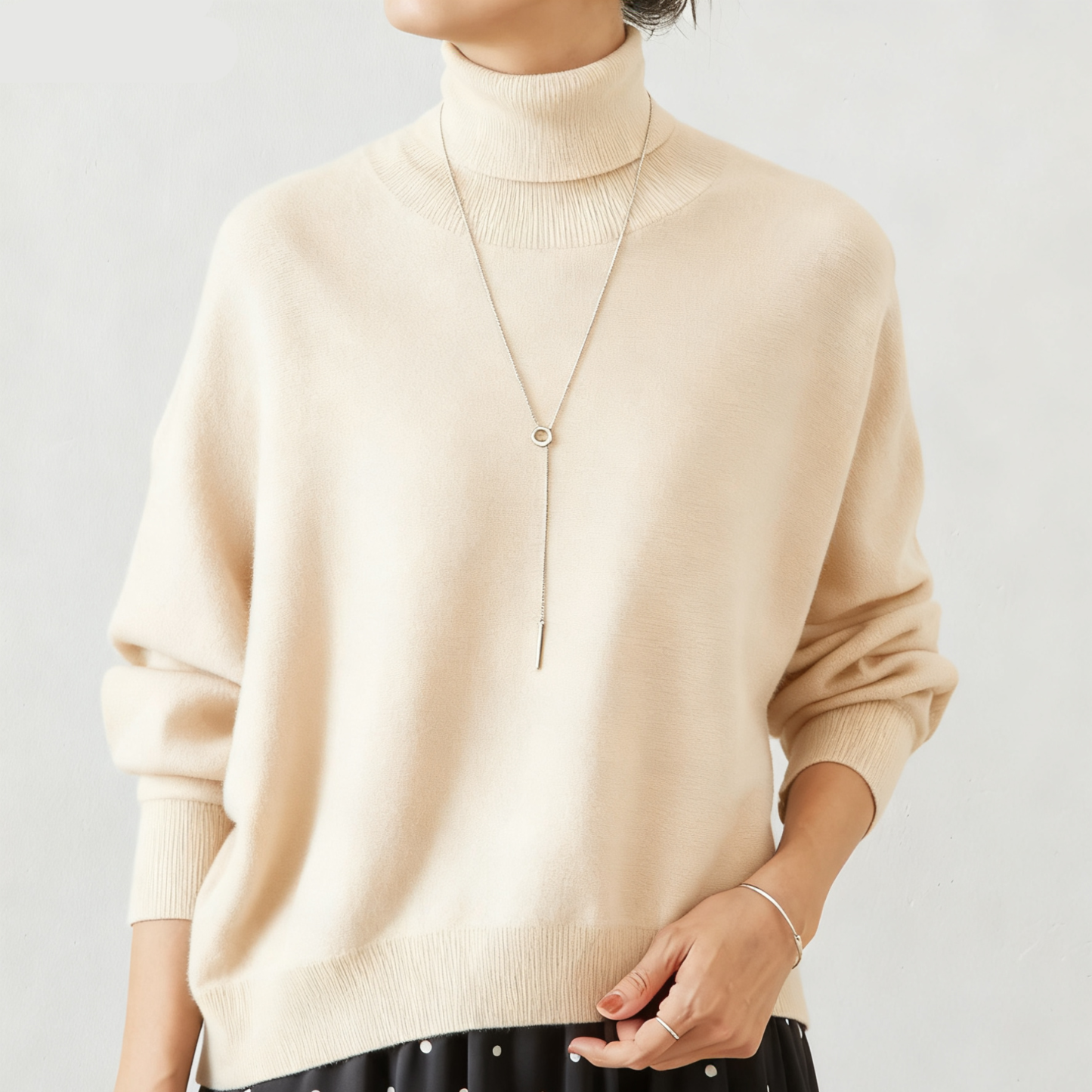 タートルネック ドルマンスリーブ 無地 ニット