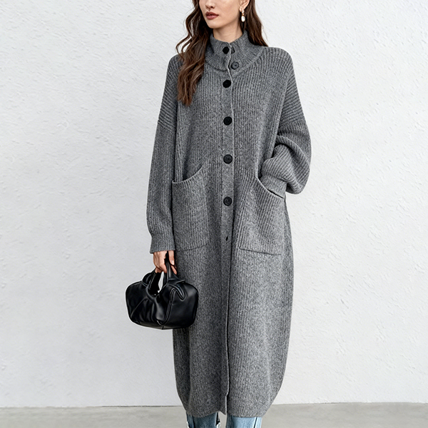 圧迫感なし ルーズ 無地 ロング丈 カーディガン