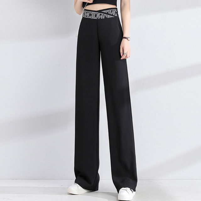 美脚 無地 カジュアル シンプル ワイドパンツ