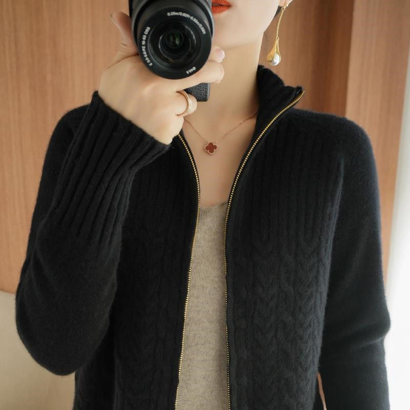 無地 カジュアル シンプル ジッパー付き カーディガン