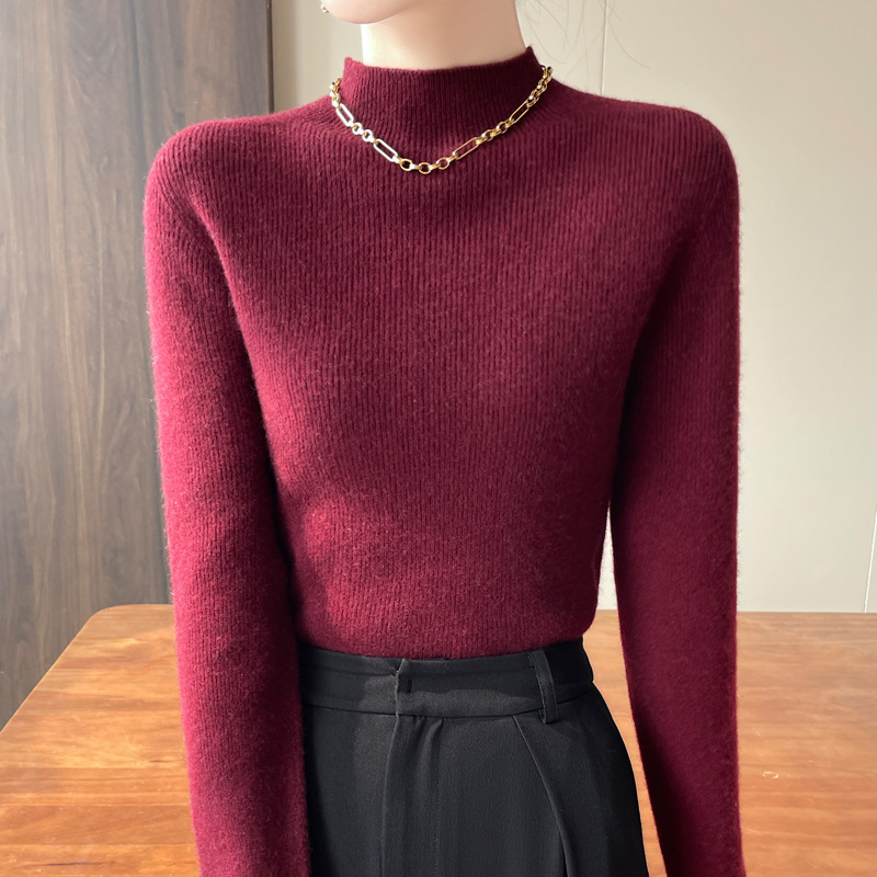 【日本製尾州織り】レディース ハイネックウールニット