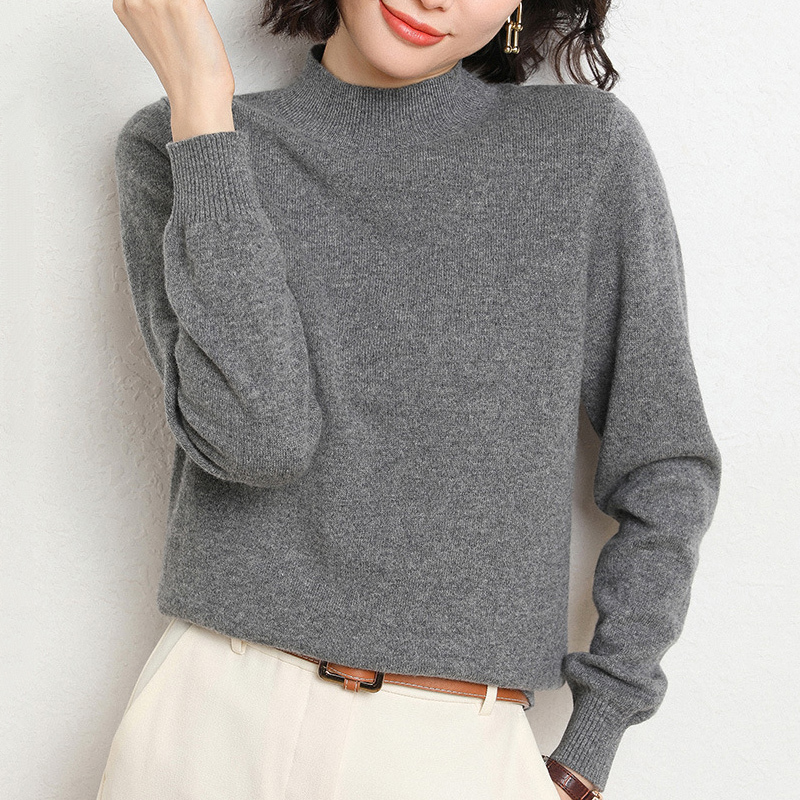 ハーフネック 無地 カジュアル シンプル 長袖 ニット