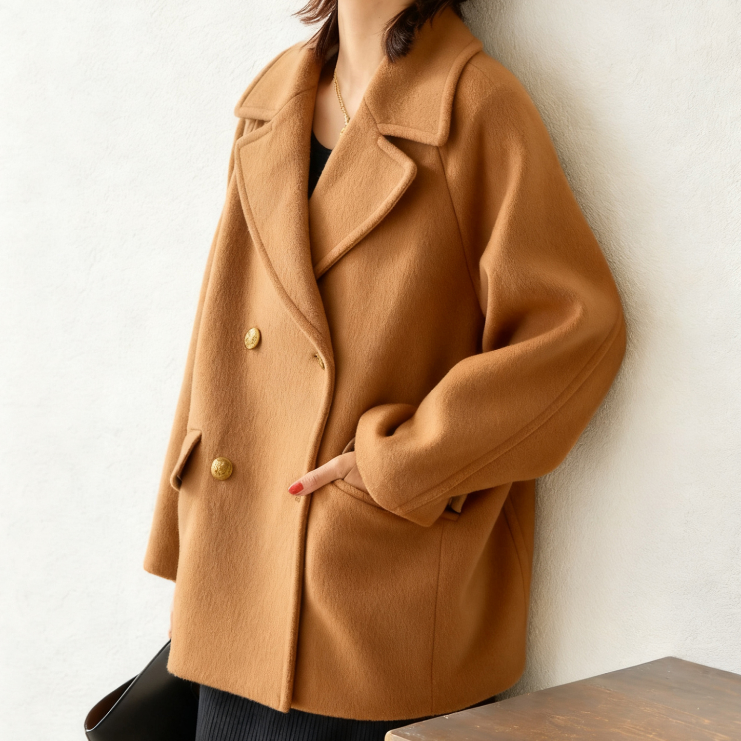 ラグランスリーブ ウールコート