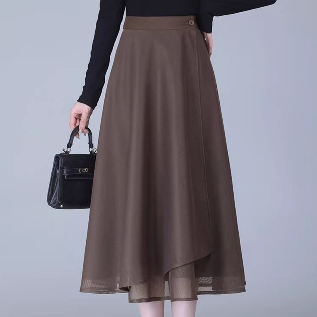 落ち感の良い チュール カジュアル ハイウエスト シンプル スカート