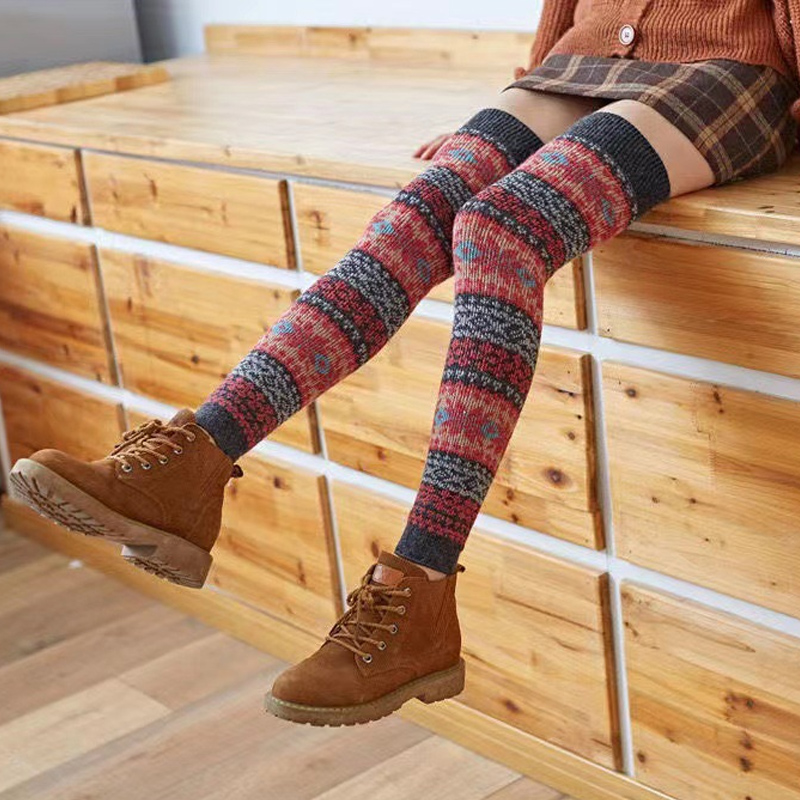 秋冬 厚地 ひざ上丈 プリント柄 レッグウォーマー