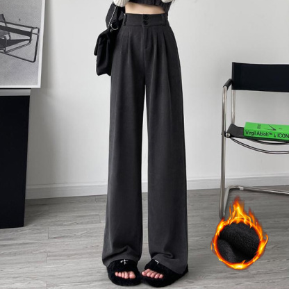 無地 秋冬 レディース 裏起毛 ワイドパンツ