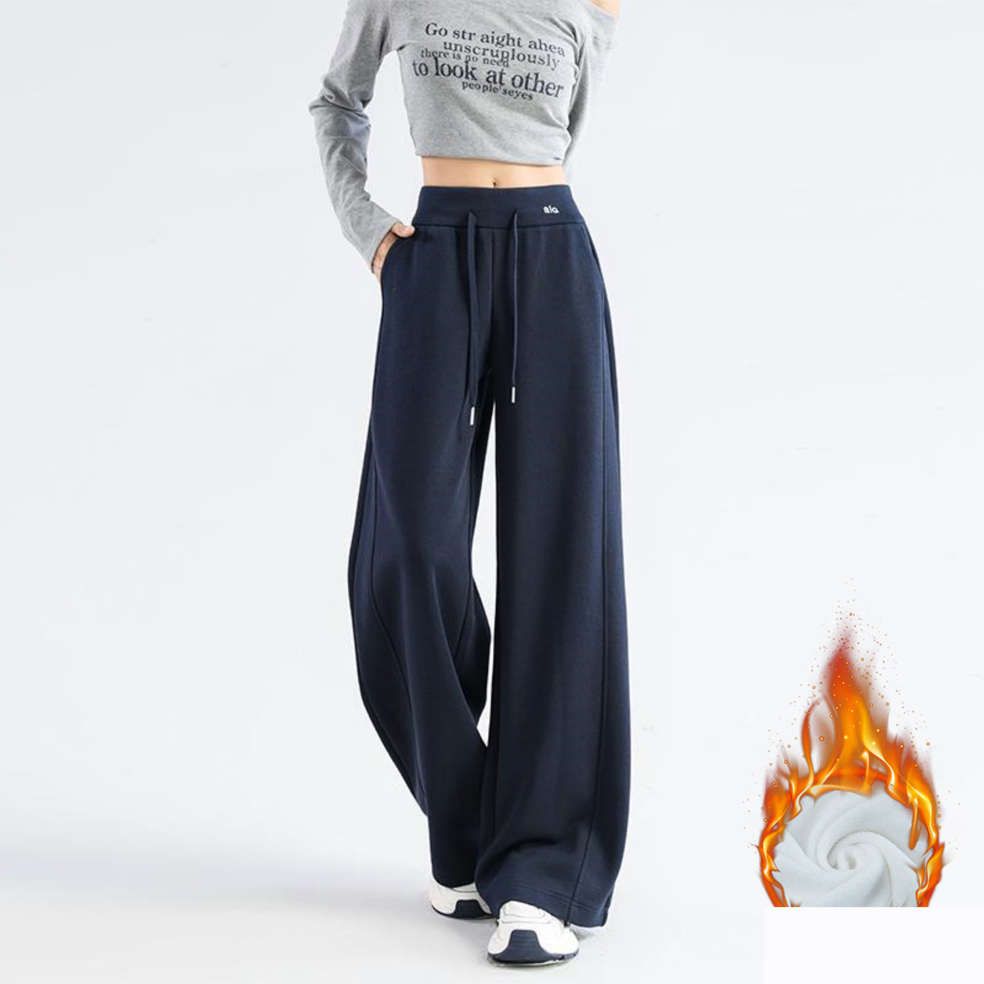 ウール100% 裏起毛 ハイウエストワイドパンツ