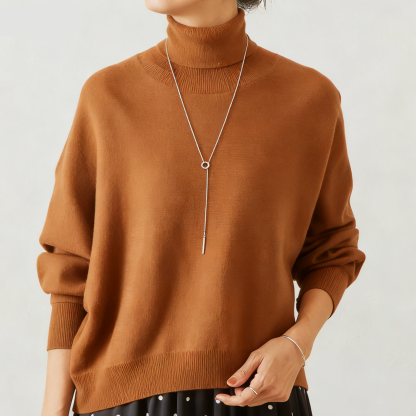 タートルネック ドルマンスリーブ 無地 ニット