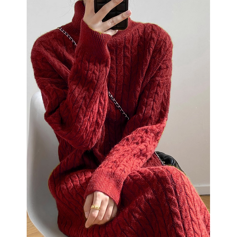 ハイネック 無地 ハイネック ルーズ ニットワンピース