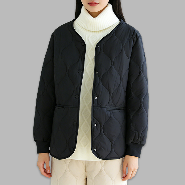 寒さ対策 シンプル ノーカラー ワンボタン 中綿入り ジャケット