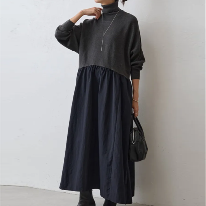 ハイネック カジュアル シンプル 切り替え ワンピース
