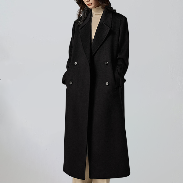 肌触り良い ルーズ ダブルボタン 襟付き 無地 コート