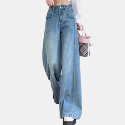 スリム見え 無地 カジュアル シンプル デニムワイドパンツ