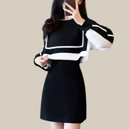 着やすい コントラスト 配色 レイヤード ワンピース