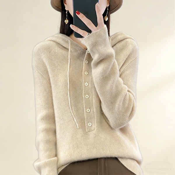 ゆったり フード付き 無地 プルオーバー ニット