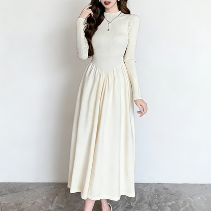 フレンチ風 ロング ハイネック 長袖 ニットワンピース 