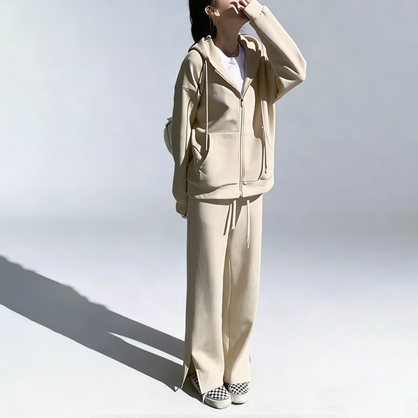 フード付き 無地 レディース パーカー セットアップ