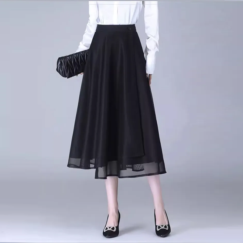 落ち感の良い チュール カジュアル ハイウエスト シンプル スカート