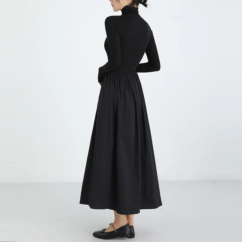 無地 カジュアル シンプル 長袖 ラウンドネック ニットワンピース