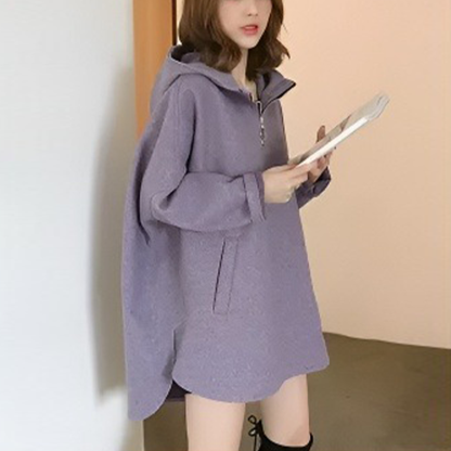 レディース 無地 カジュアル ハーフジップ パーカー