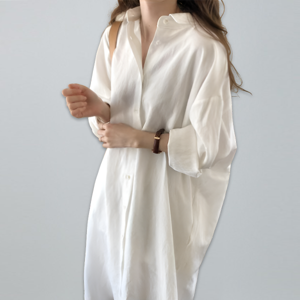 定番 無地 清新 ロング丈 綿麻 シャツ