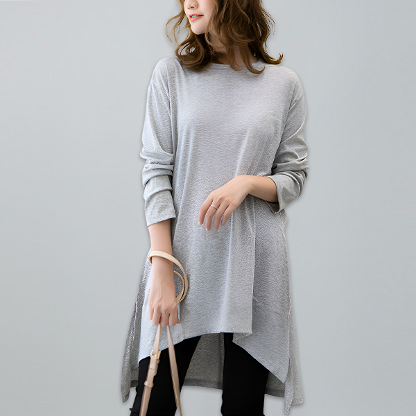 絶妙な 今っぽい ロング 無地 長袖 Tシャツ