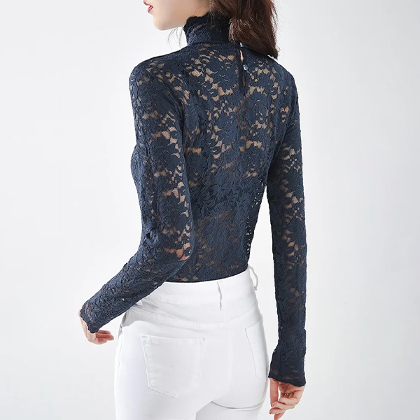 柔らかい シンプル フィット 裏起毛 レース トップス