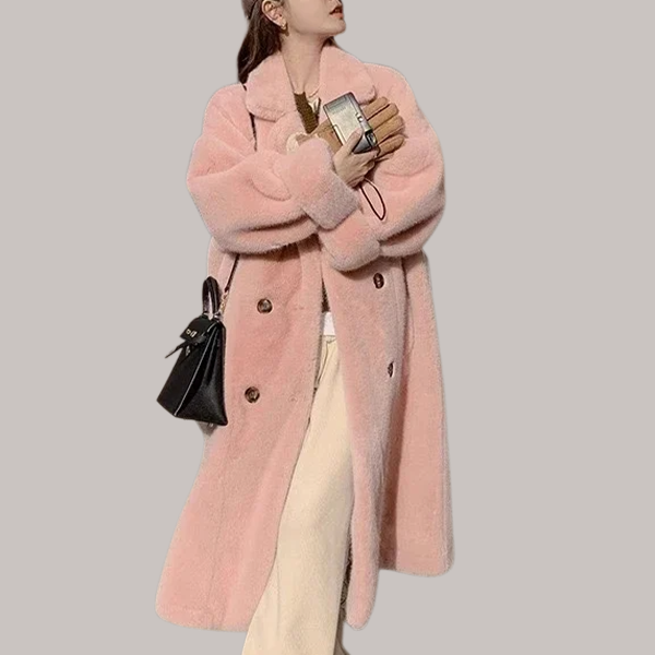 無地 エコファー 厚手 ロング丈 コート