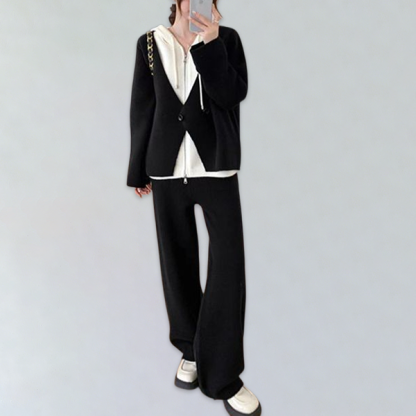 肌触り柔らか 無地 カジュアル シンプル レイヤード セットアップ