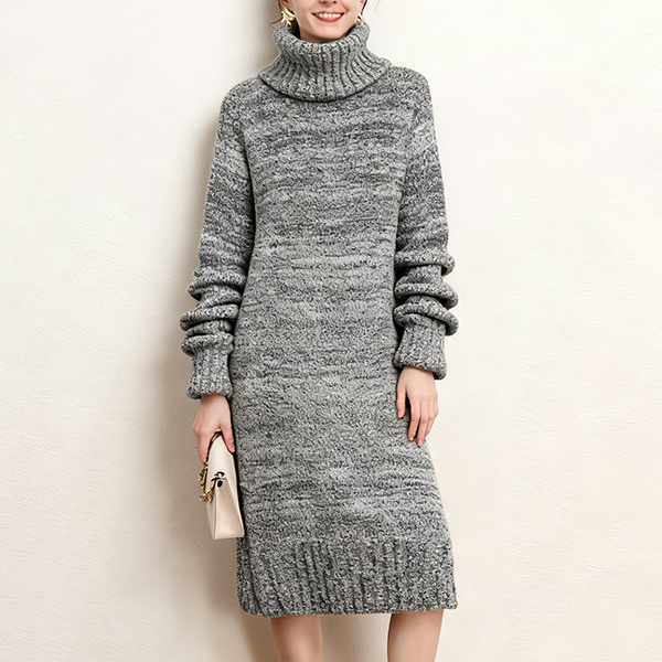 話題沸騰中 ハイネック 長袖 ロング ニットワンピース