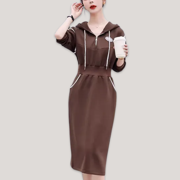 配色 シンプル 長袖 カジュアルワンピース