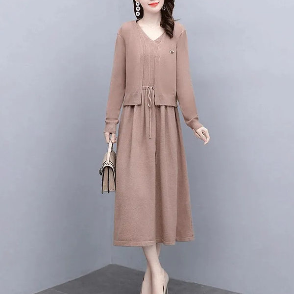 無地 カジュアル レディース ニット+ワンピース 二点セット