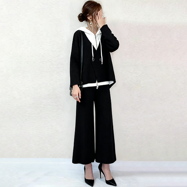 肌触り柔らか 無地 カジュアル シンプル レイヤード セットアップ