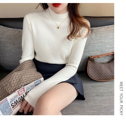 無地 カジュアル シンプル 長袖 ハイネック ニット