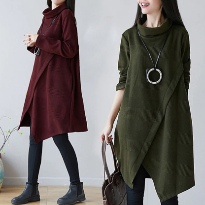 厚手 無地 コットン ラウンドネック カジュアルワンピース