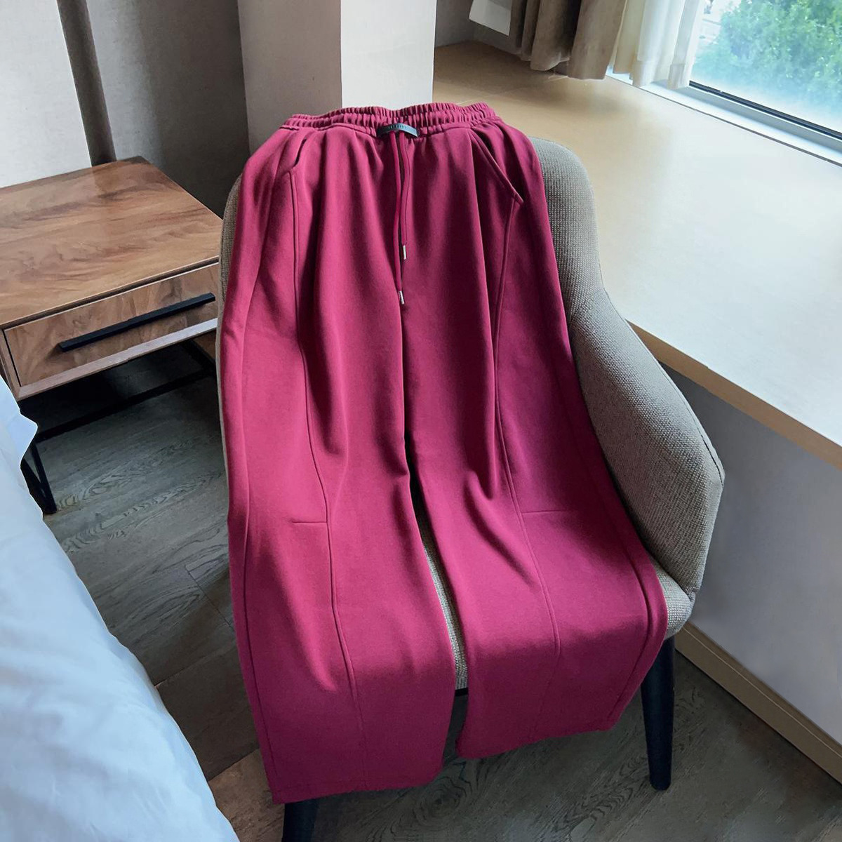 ハイウエスト レギュラー丈 無地 カジュアル パンツ