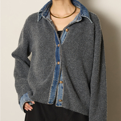 デニムパッチワークニットカーディガン