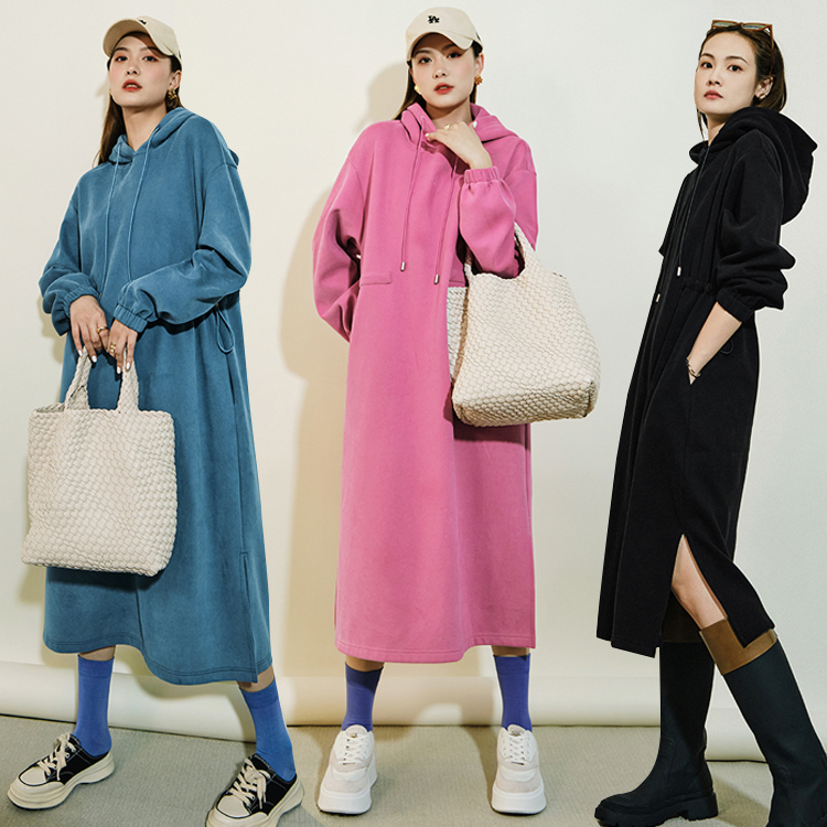 裏起毛フード付きカジュアルワンピース