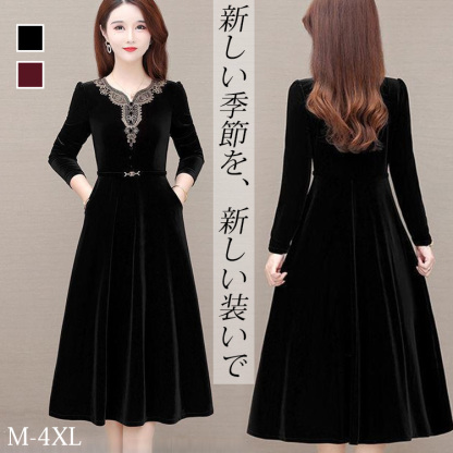 エレガント ウエストス 無地 カジュアル シンプル 長袖 ワンピース