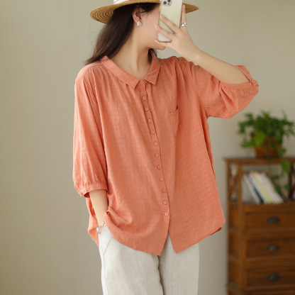 綿麻 無地 カジュアル シンプル ブラウス