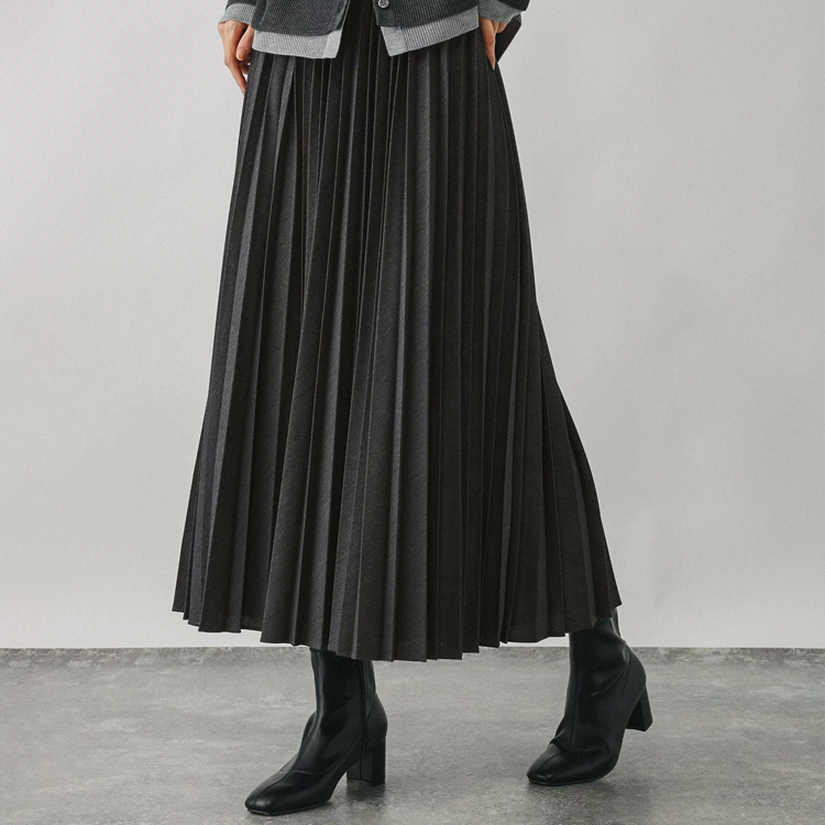 黒い プリーツ 無地 カジュアル シンプル スカート