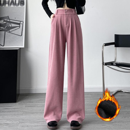 無地 秋冬 レディース 裏起毛 ワイドパンツ
